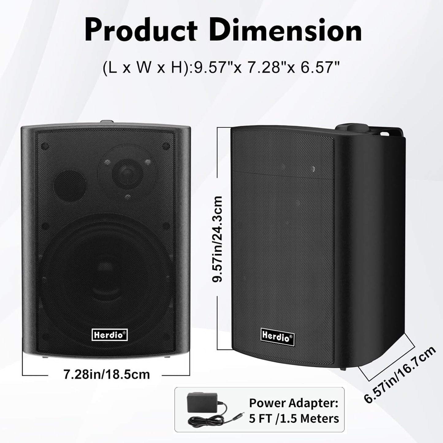 Herdio 5.25" 300W MAX Power Wall Mount Outdoor Bluetooth Speakers, Be Waterproof and Able to Wireless Multi-Connection Up to 20 Units for Patio/Porch/Balcony (Black, 2-Pack)