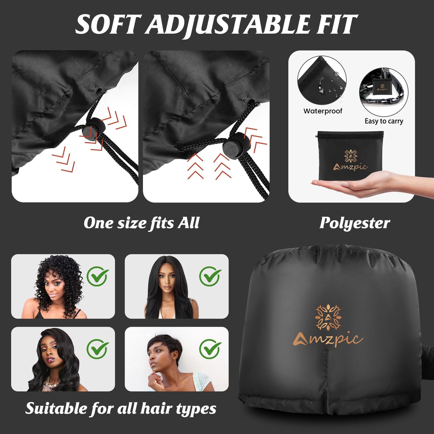 Capota de capó accesorio para secador de pelo, suave, ajustable y extragrande, secador de pelo para acelerar el tiempo de secado en casa, fácil de usar para peinar, rizar y acondicionar profundamente (negro)