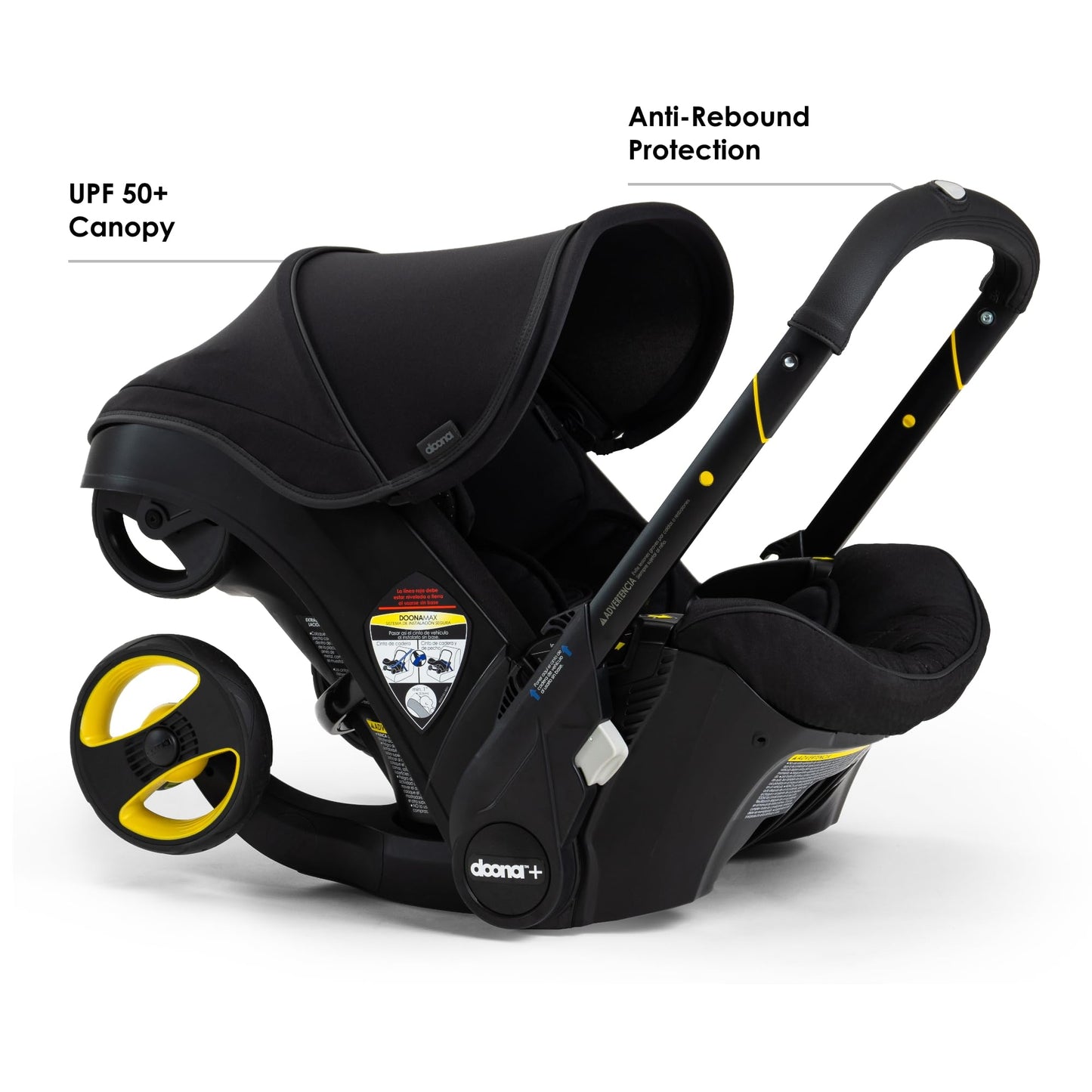 Autoasiento y Carriola Doona MIDNIGHT Edición Especial orientado hacia atrás con pasador, útil y práctico para Niño