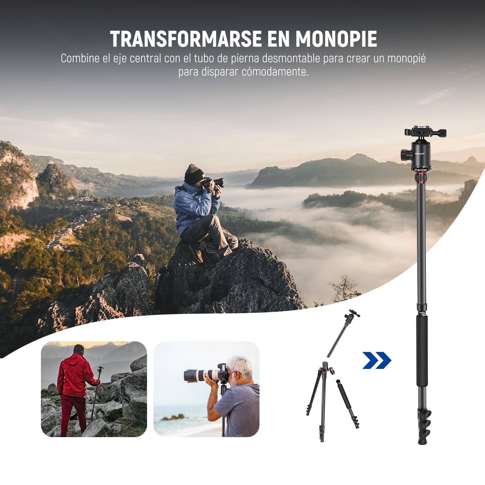 Trípode de Cámara Neewer Aluminio Compacto con Rótula Panorámica para Fotografía Profesional