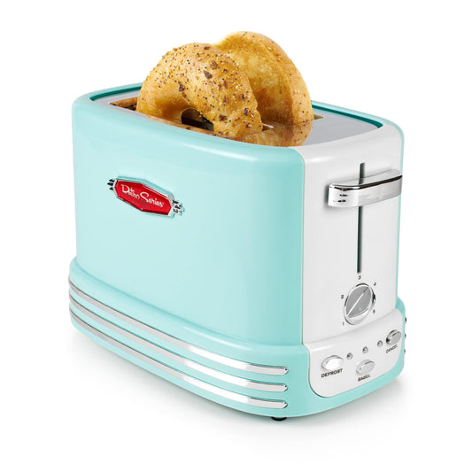 Nostalgia - tostador ancha de 2 rebanadas perfecta para pan, magdalenas inglesas, bagels, 5 niveles de dorado, con bandeja para migas y almacenamiento de cables, color aguamarina