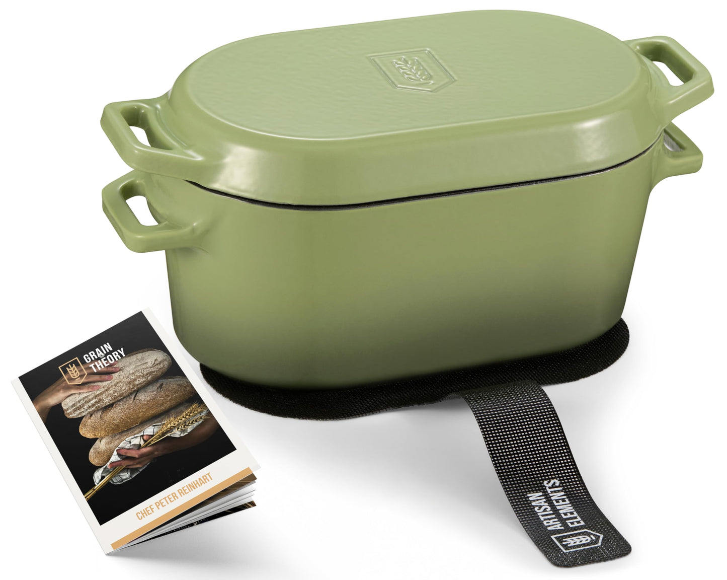 Kook - Horno holandés, para hornear pan, sartén de masa madre, asas dobles, hierro fundido esmaltado, con honda, apto para lavaplatos, 3.4 cuartos de galón, color degradado salvia