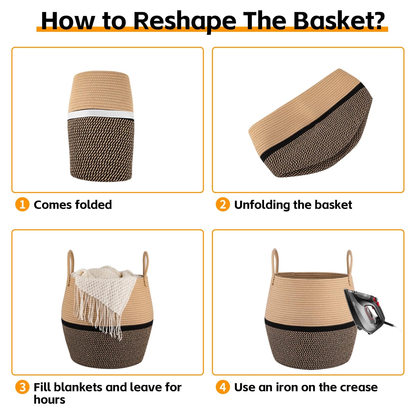 OIAHOMY Cesta para Mantas de 60L con Asa, Cesta de Almacenamiento para Sala de Estar, Cesta de Lavandería para Ropa, Toallas, Almohadas, Almacenamiento de Juguetes para Niños y Perros, Cesta de Bebé