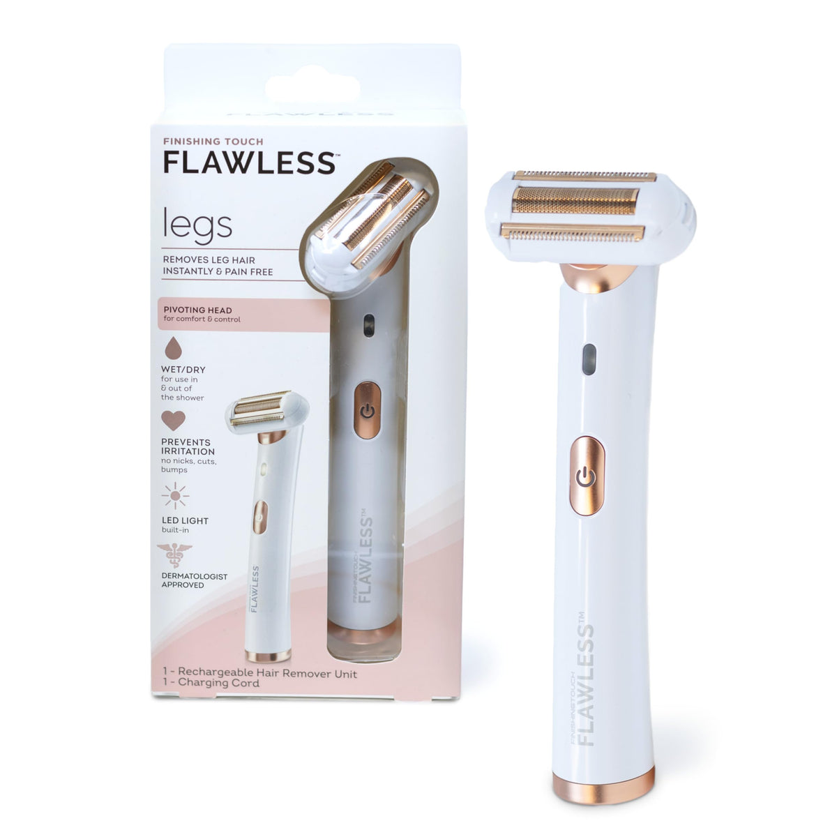 Finishing Touch Flawless Legs 2.0 - Piernas impecables con acabado táctil - Maquinilla de afeitar eléctrica con cabeza giratoria - Recargable - Rosa - Rosado