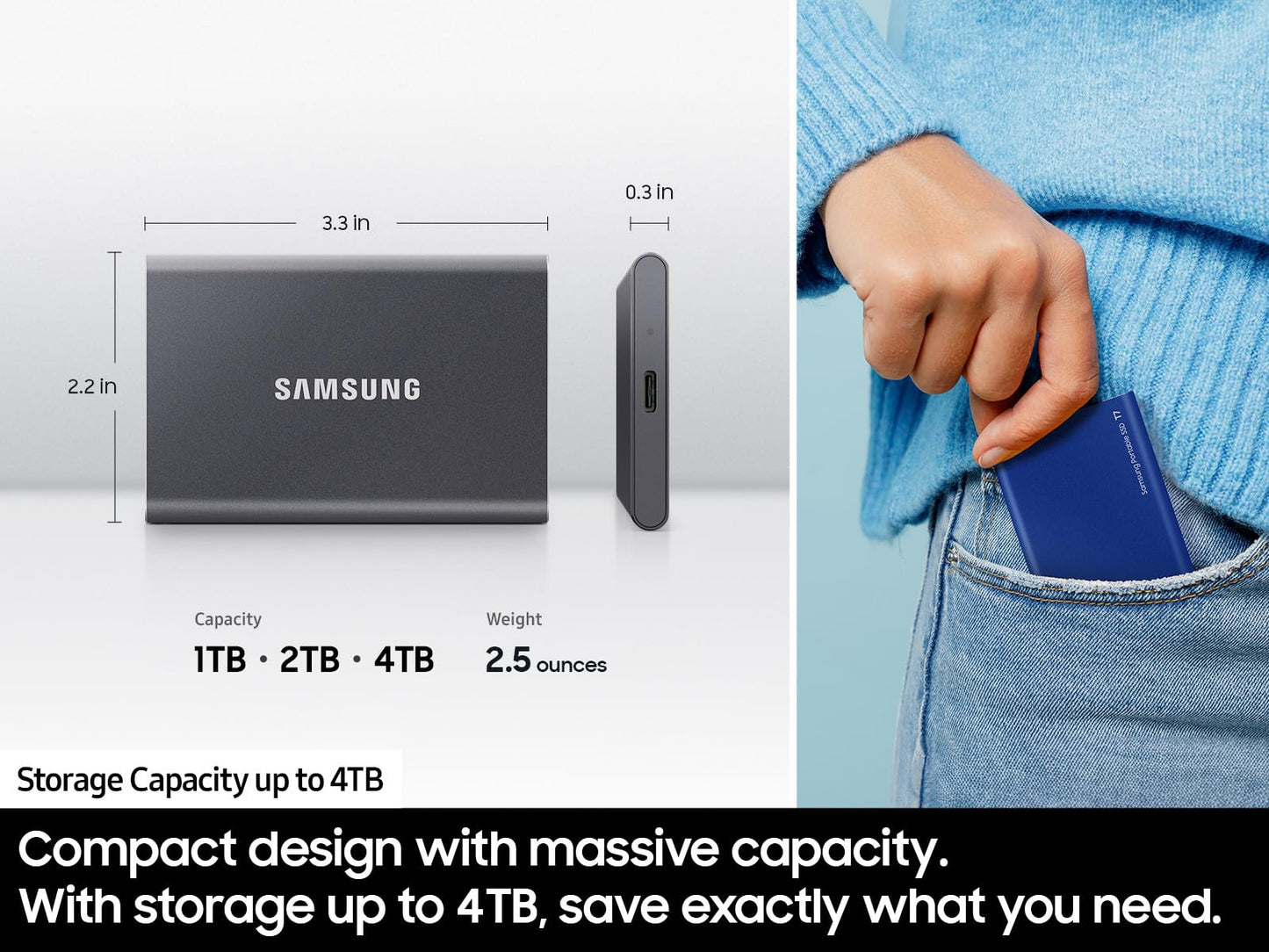 Unidad SSD Portátil Samsung Azul 1 TB USB 3.2 Hasta 1050 MB/s