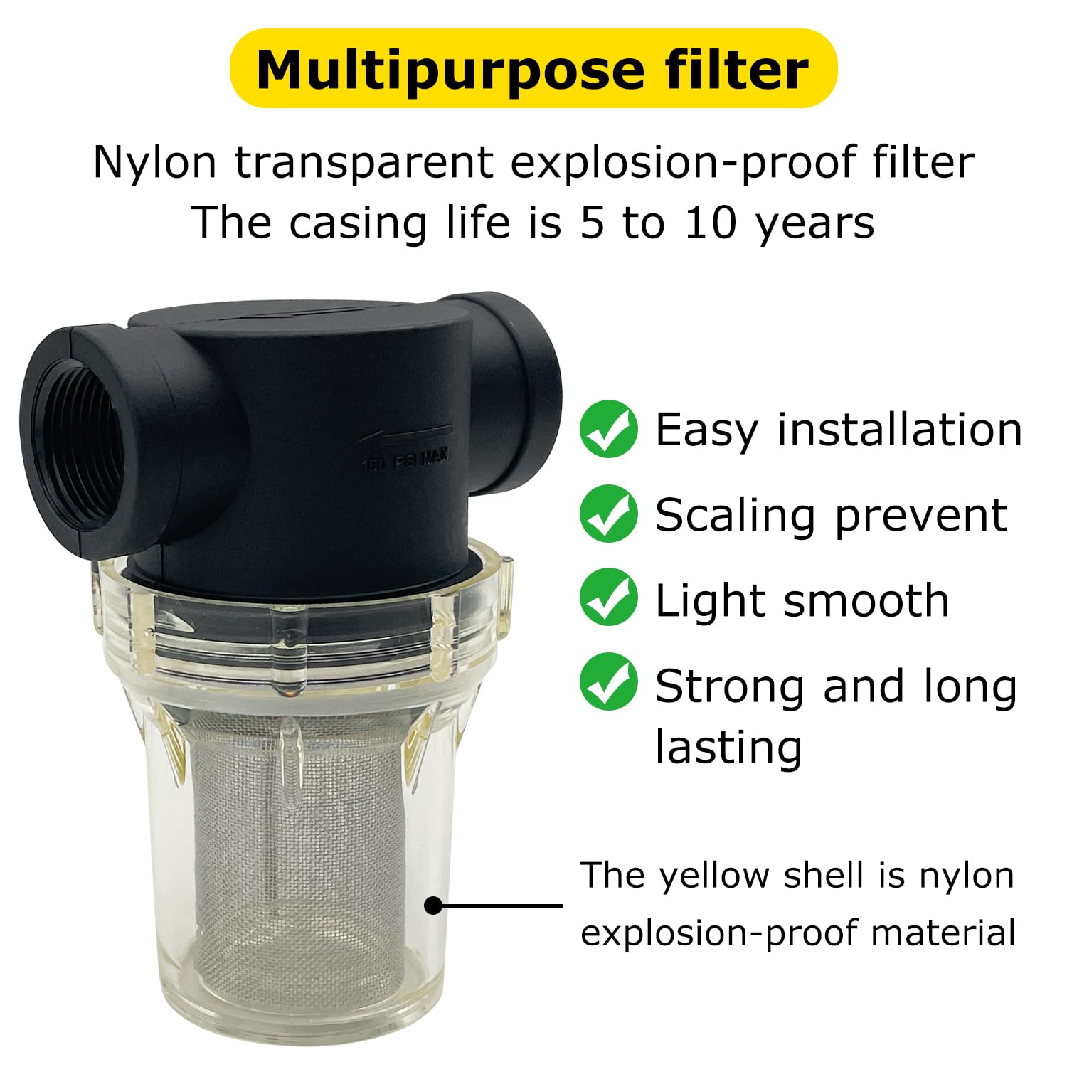 Colador hembra NPT en línea con visualización de filtro de acero inoxidable (malla 40 de 1 pulgada)