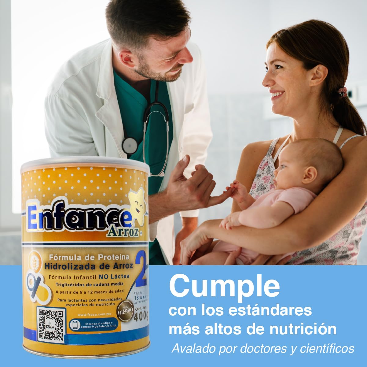 Fraca | Enface Arroz 2 | Fórmula infantil de proteína procesada de arroz | Libre de lactosa | Enriquecida con hierro |Desde 6 a 12 meses | Pack 3 latas 400g c/u