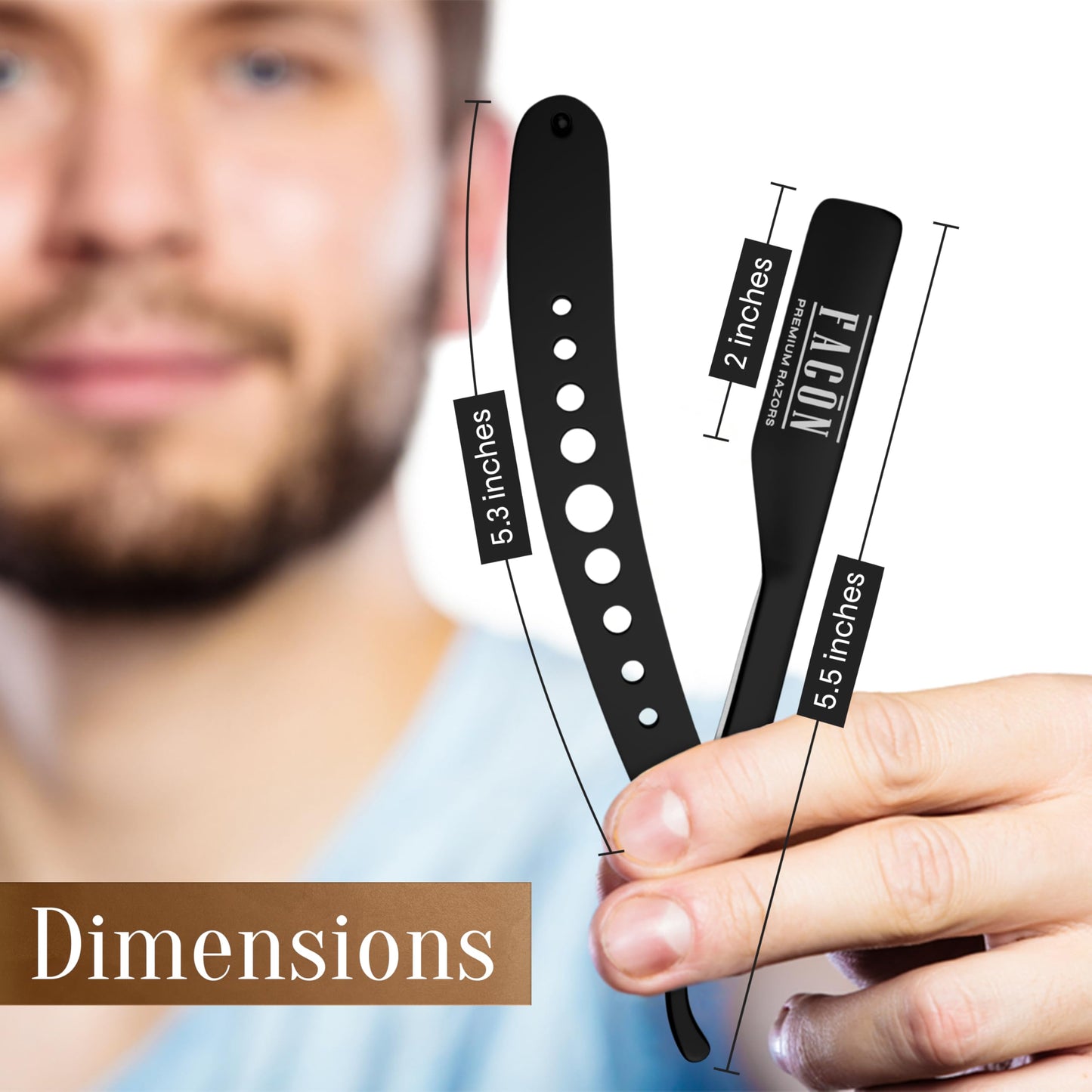 Facón Professional Straight Edge Barber Razor with Adjustable Tension Screw + 10 Blades - Salon Grade Quality Cut Throat Shavette - Japanese Stainless Steel - Black & Gold Limited Edition Gift Box