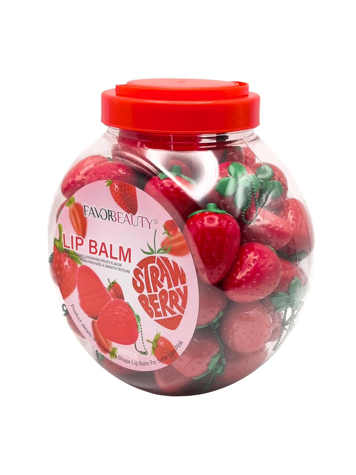 Bálsamo Labial de Fresa Lip Balm 60 Pcs - Hidratante, Protector de Labios Secos y Agrietados con un Delicioso Aroma a Efecto de Larga Duración.