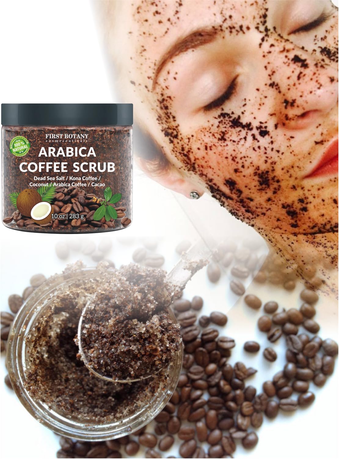 Exfoliante de Café Arábica First Botany 283 g antioxidantes hecho en USA