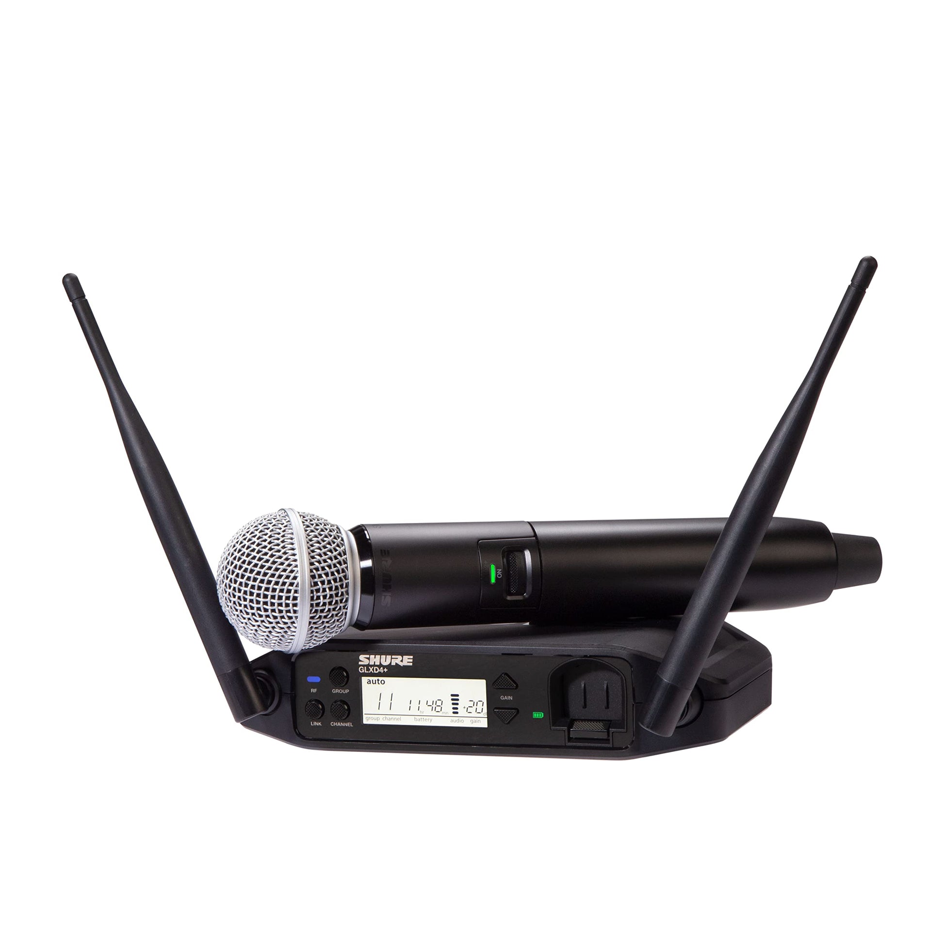Micrófono Inalámbrico Digital Shure GLXD24+ SM58 Negro de Doble Banda para Iglesia y Karaoke