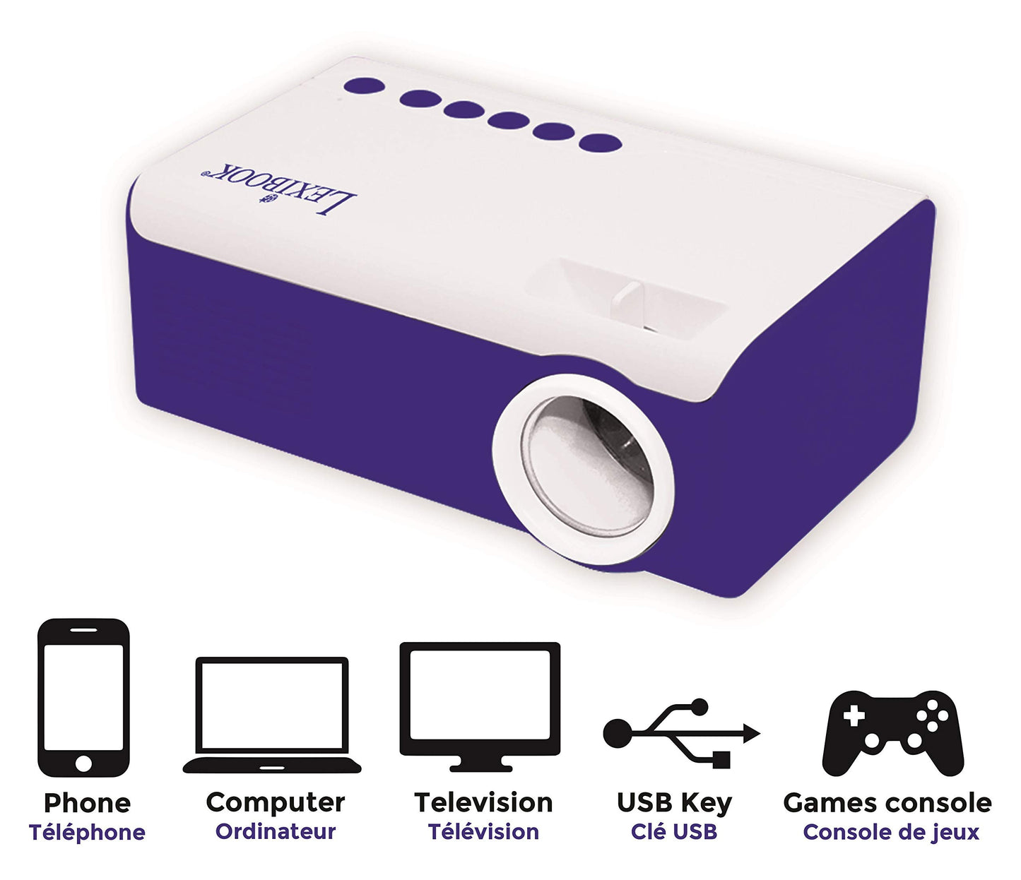 Lexibook Mini proyector de Video HD, Home Cinema, Altavoz Incorporado, Control Remoto Incluido, conectividad HDMI/USB/AV/Micro SD, Azul/Blanco, PRJ150