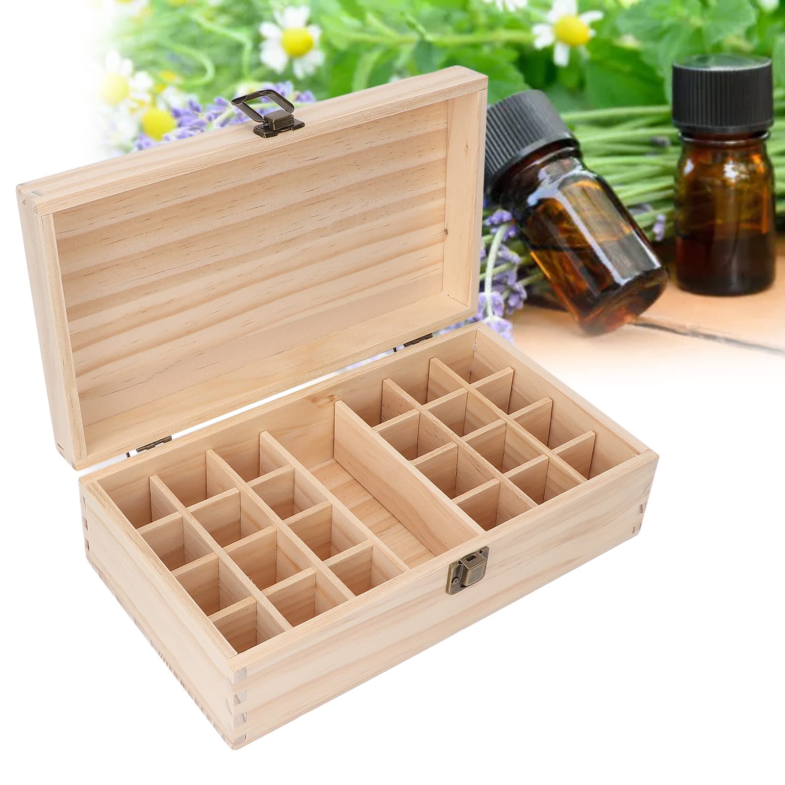 Caja De Madera De Almacenamiento De Aceite Esencial, 24 Rejillas Soporte De Aceite Esencial De Madera Multifuncional Para Aceite Esencial Cosméticos De Esmalte De Uñas