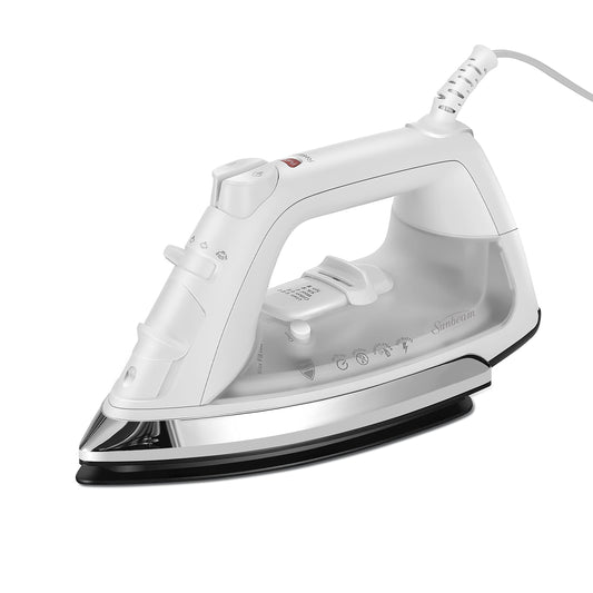 Plancha Sunbeam Clásica Blanca Transparente con Placa Antiadherente y Antigoteo