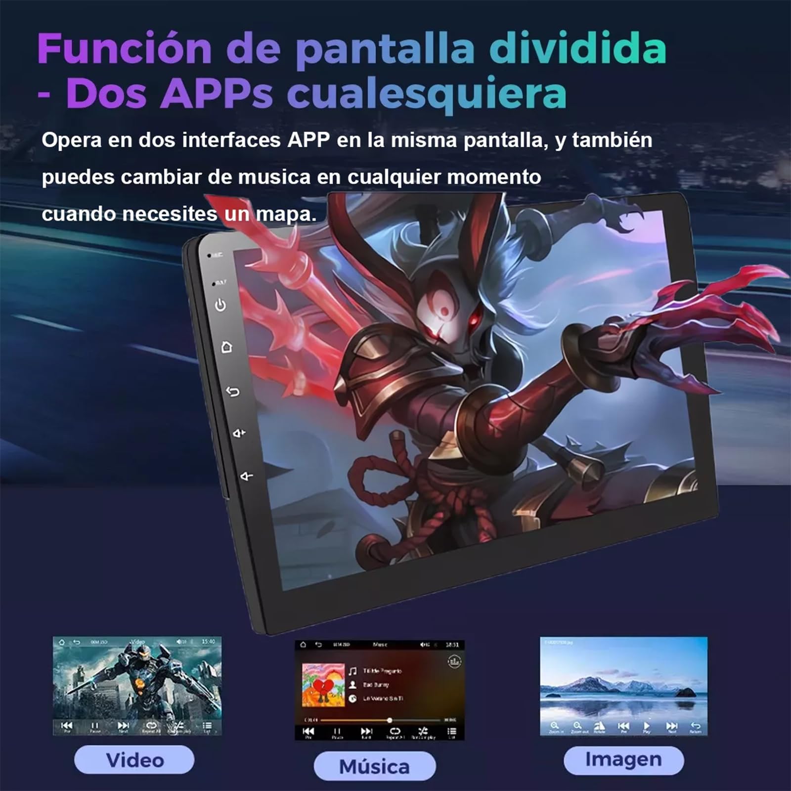 Autoestereos para Carro 10.1", 2+32GB, 2DIN, Pantalla para Auto, Compatible con CarPlay y Android Auto, Android 13, Mirror Link, Cámara de Marcha Atrás, GPS, LPS, Bluetooth, WiFi