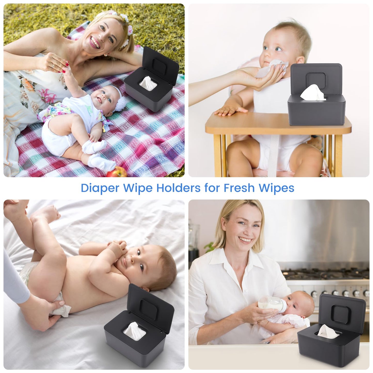 Lijroavy - Dispensador de toallitas para bebé, soporte para toallitas frescas, contenedor de toallitas antideslizantes, caja de toallitas recargable, funda para toallitas para bebés con tapa de diseño