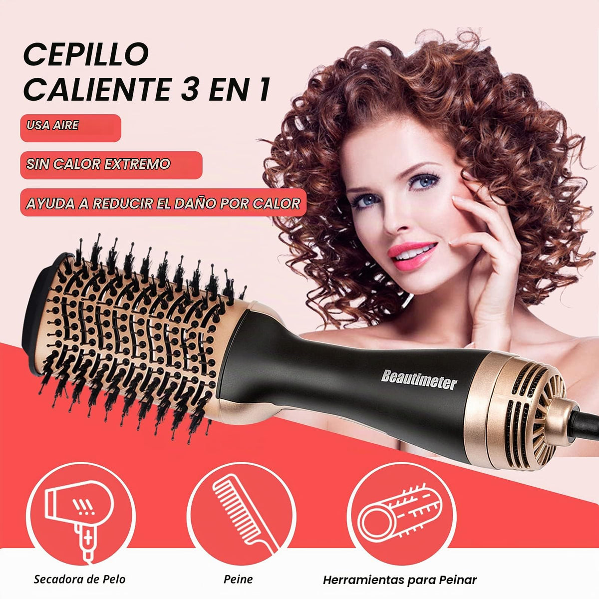 Cepillo de Aire Caliente Beautimeter Negro y Dorado 3 en 1 1000 W