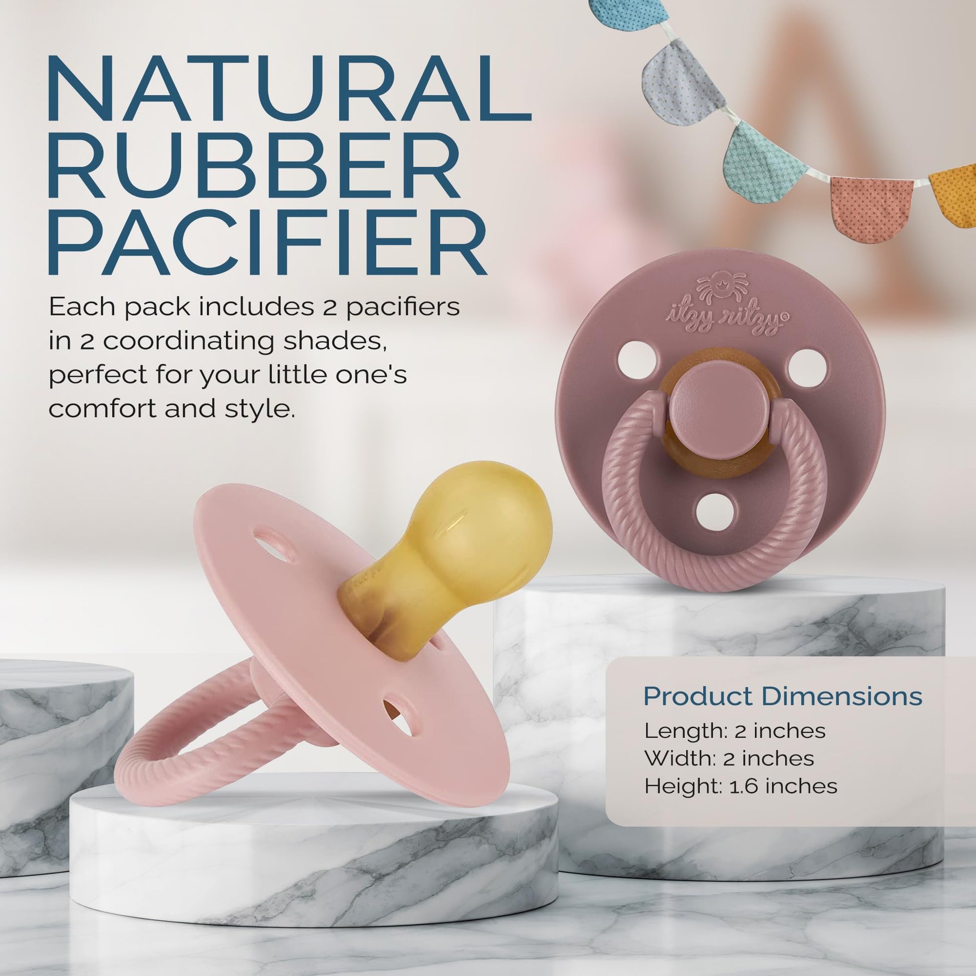 Itzy Ritzy Chupetes de goma natural; para edades de 0 a 6 meses, flor y palisandro