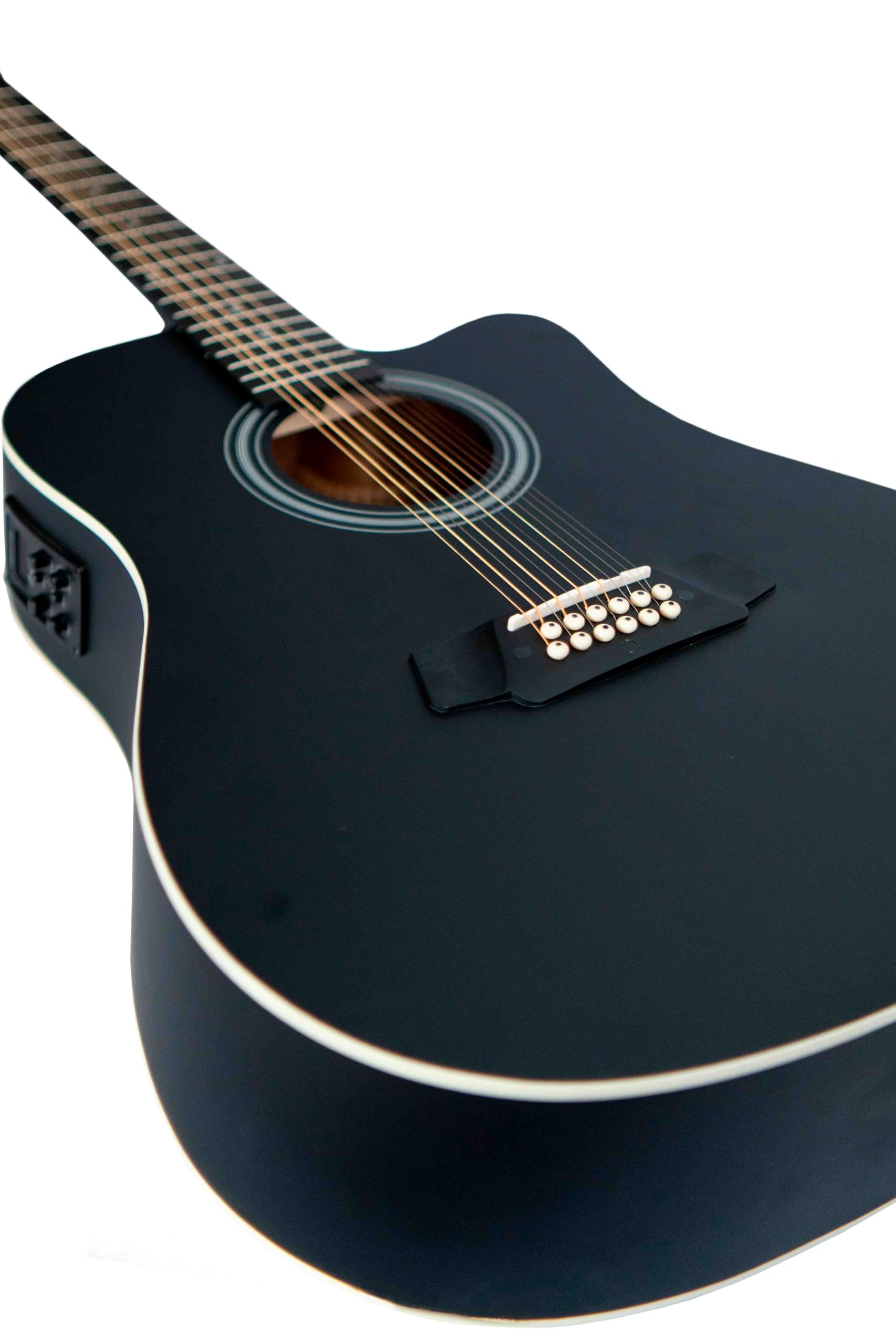 BAMBOO, Docerola Guitarra Acustica 12 cuerdas Negra, Electroacustica, Bridge Doctor, Funda, 42 pulgadas, madera Linden, Equalizador con afinador.