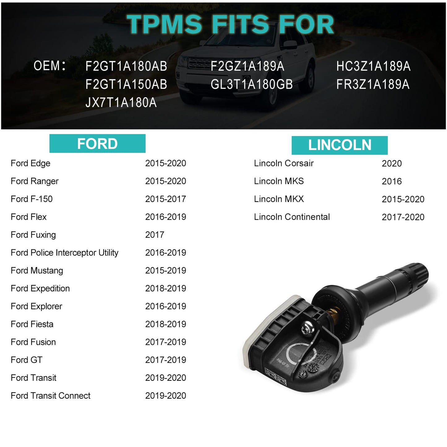 AULINK F2GT1A180AB TPMS Sensor de monitoreo de presión de neumáticos para Ford F-150 Edge Ranger Flex Mustang Explorer Lincoln MKS MKX 2015-2020
