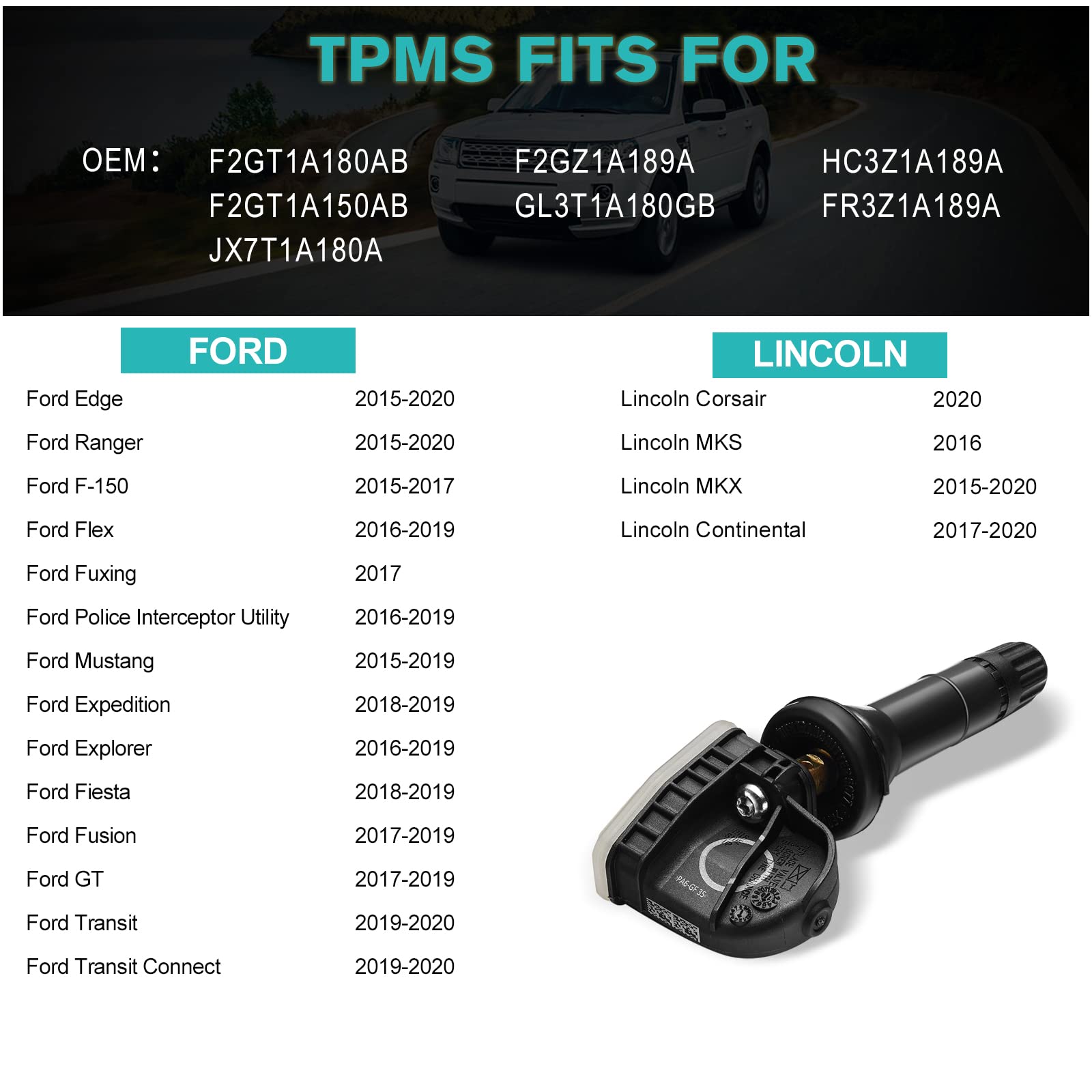 AULINK F2GT1A180AB TPMS Sensor de monitoreo de presión de neumáticos para Ford F-150 Edge Ranger Flex Mustang Explorer Lincoln MKS MKX 2015-2020