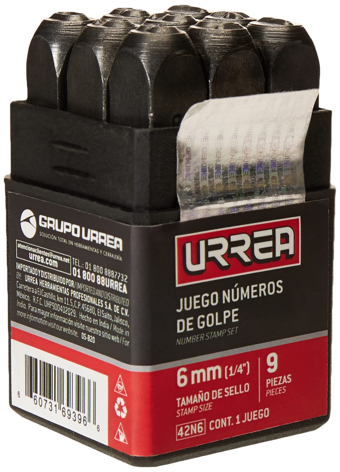 Juego de Números Urrea Negro 6 mm 9 Piezas