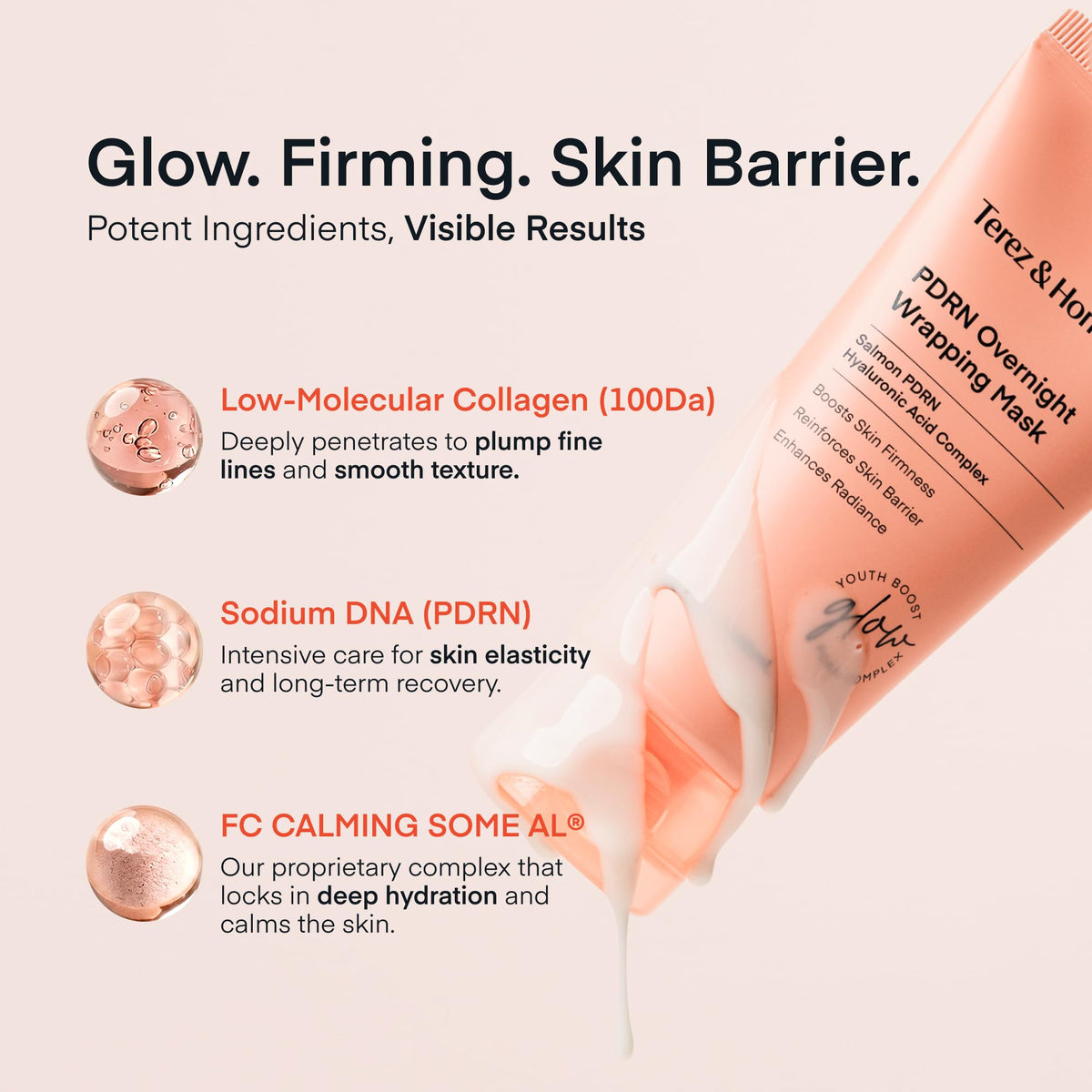 TEREZ & HONOR Mascarilla Nocturna de PDRN Peel-Off: formulada con péptido de cobre GHK-Cu, colágeno y ácido hialurónico; reafirmante e hidratante para un brillo radiante – Probada Dermatológicamente para Todo Tipo de Piel – 3.4 FL OZ / 100 mL