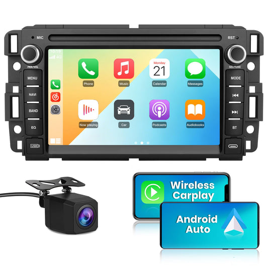 Estéreo de Coche AWESAFE Plata Pantalla Táctil 7 Pulgadas con CarPlay y Bluetooth para Chevrolet Silverado Tahoe GMC Sierra Yukon 2007-2013
