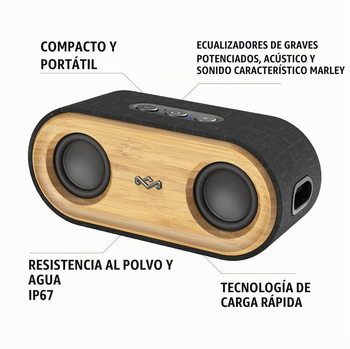 Altavoz Portátil House of Marley Negro con Conectividad Bluetooth y Materiales Sostenibles