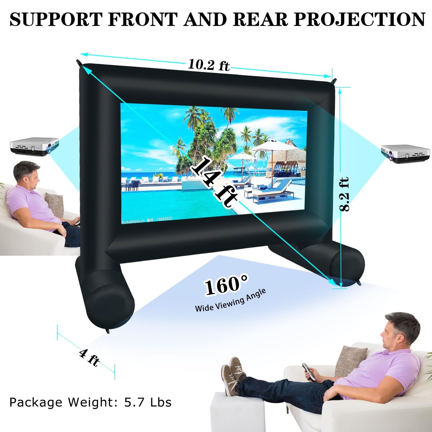 QILEBA Proyector Inflable de 14 pies para Exteriores, Pantalla de proyección Delantera/Trasera para Patio Trasero, película Nocturna, Fiesta al Aire Libre