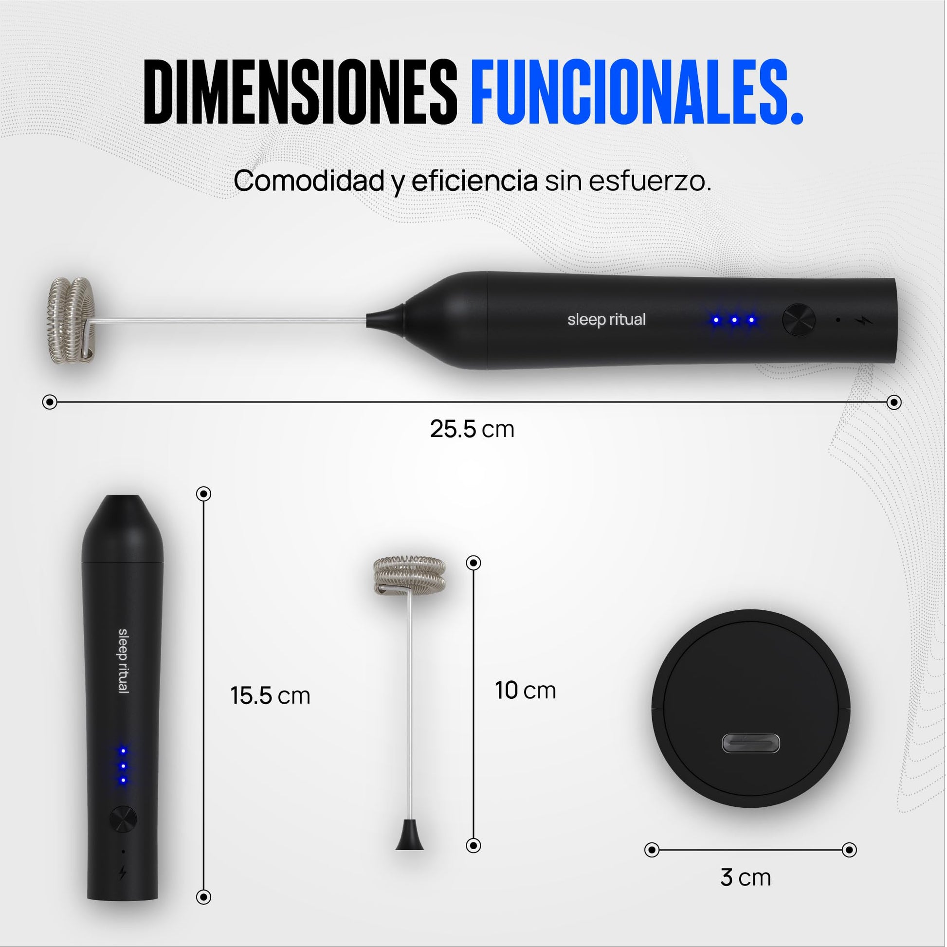Espumador de Leche Sleep Ritual Recargable Premium de Mano 3 Velocidades