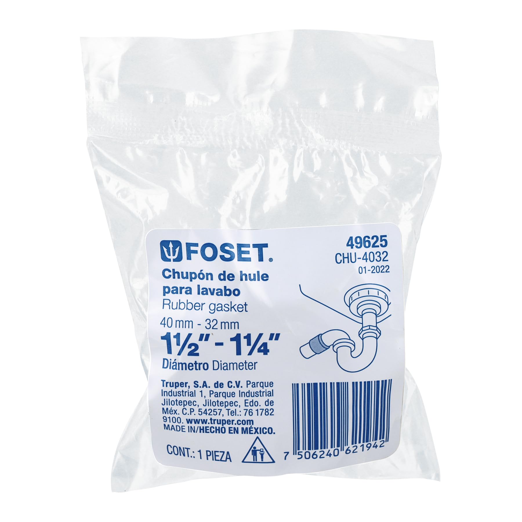 Foset CHU-4032, Adaptador de hule 1 1/2" - 1 1/4"