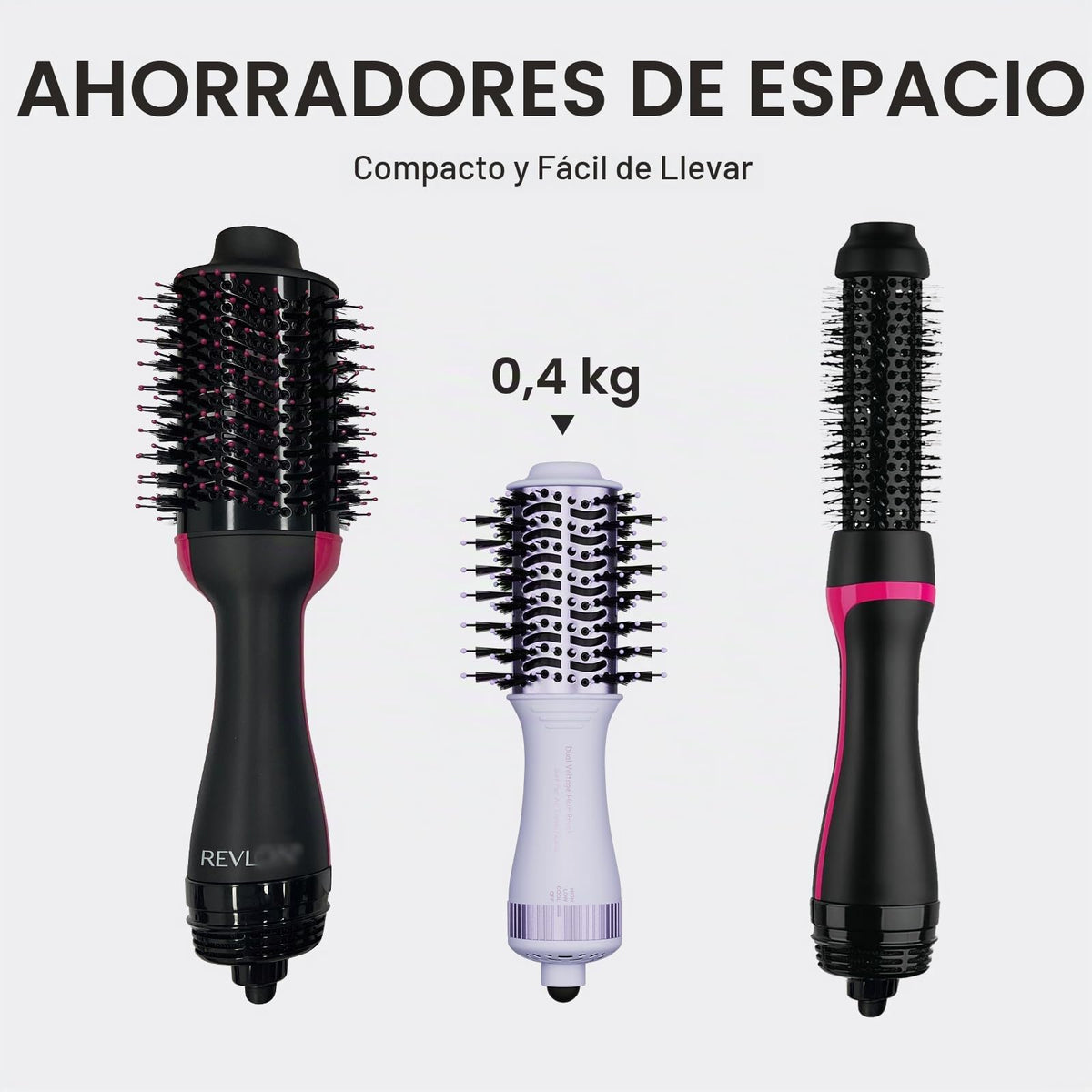 Secador de Pelo con Cepillo de Aire Caliente Doble Voltaje 2 Pulgadas Portátil para Viaje con Enchufe EU y UK