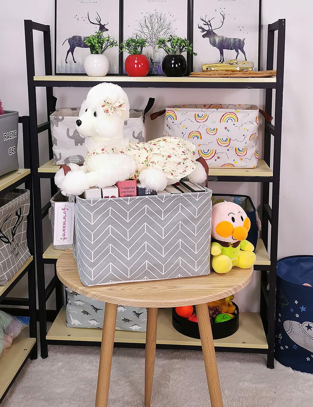 QUEENLALA Cesta de lavandería rectangular/Cesta de lavandería plegable para guardería para organizar/Contenedores de almacenamiento/Cestas de almacenamiento para juguetes de niños para oficina