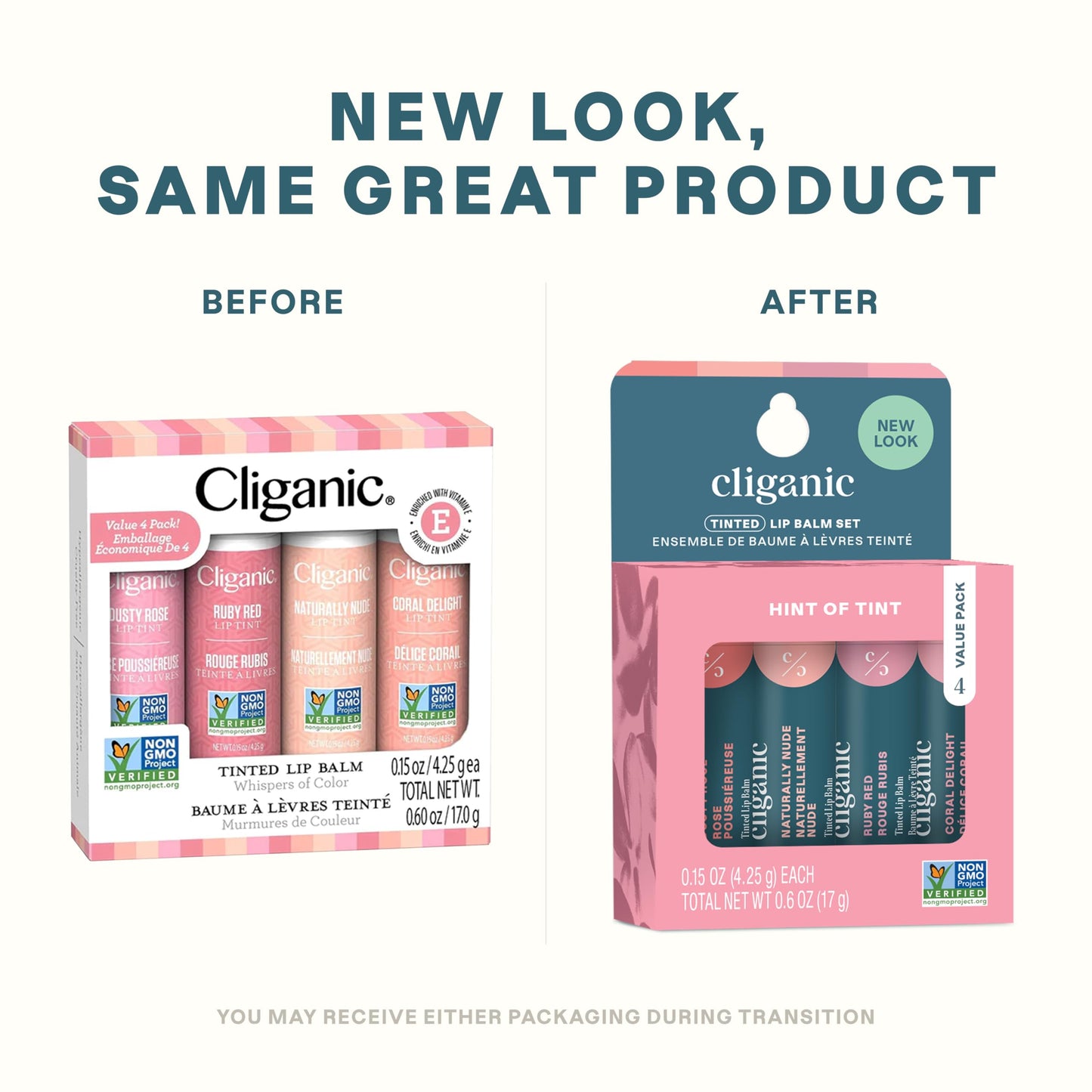 Cliganic Non-GMO Tinted Lip Balm Set, 4 pcs - Lip Balm Pack with Vitamin E and Sunflower Seed Oil - Moisturizer for Cracked and Dry Lips - Natural Lip Balm for Men and Women - 4 colors