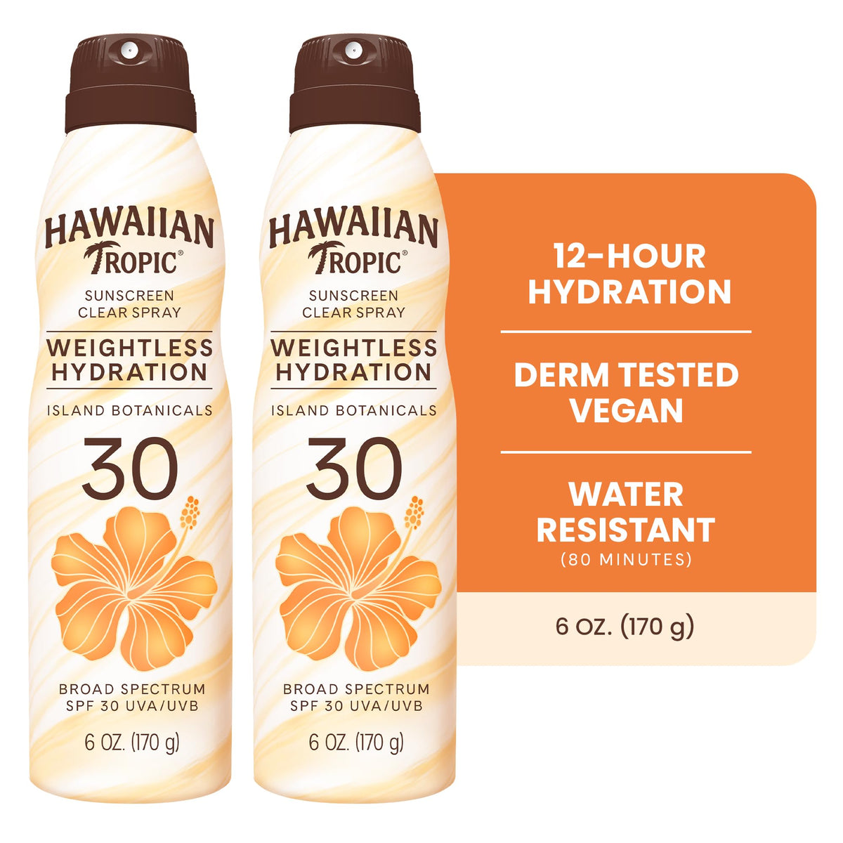 Hawaiian Tropic Silk Hydration Weightless Sunscreen Spray, SPF 30, 6oz - Twin Pack