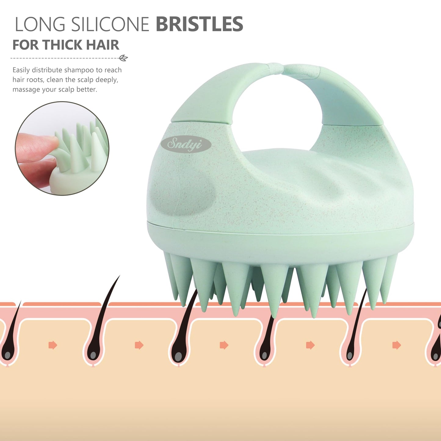 Sndyi Cepillo masajeador de cuero cabelludo, exfoliante de cuero cabelludo con cerdas de silicona suave, exfoliante de cuero cabelludo para eliminación de caspa, masajeador de cuero cabelludo para el crecimiento del cabello, cepillo de cabello seco húmedo