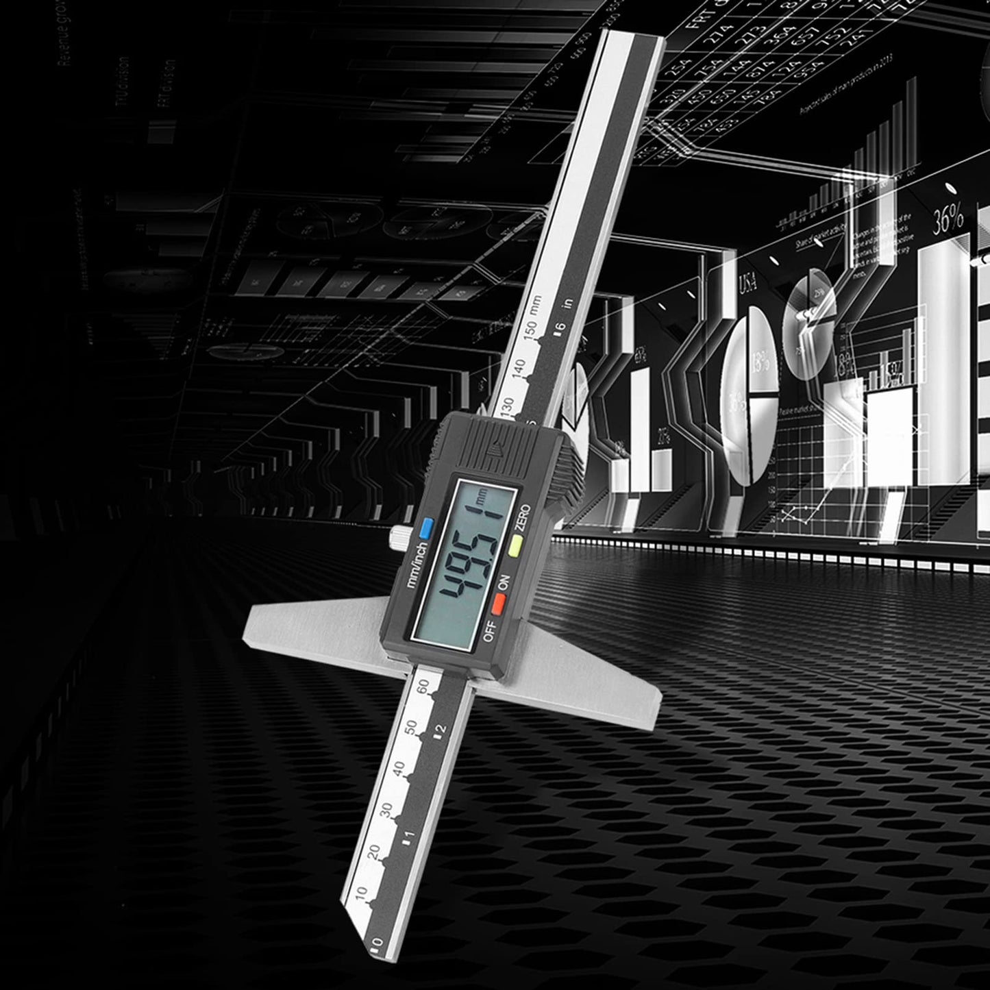 Medidor Digital de Profundidad Calibrador Electrónico de Acero Inoxidable