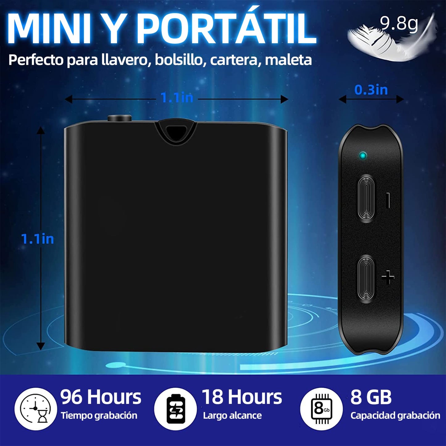 Grabadora de Voz PEIONO 8 GB Inteligente Negra con Cancelación de Ruido y Fuerza Magnética