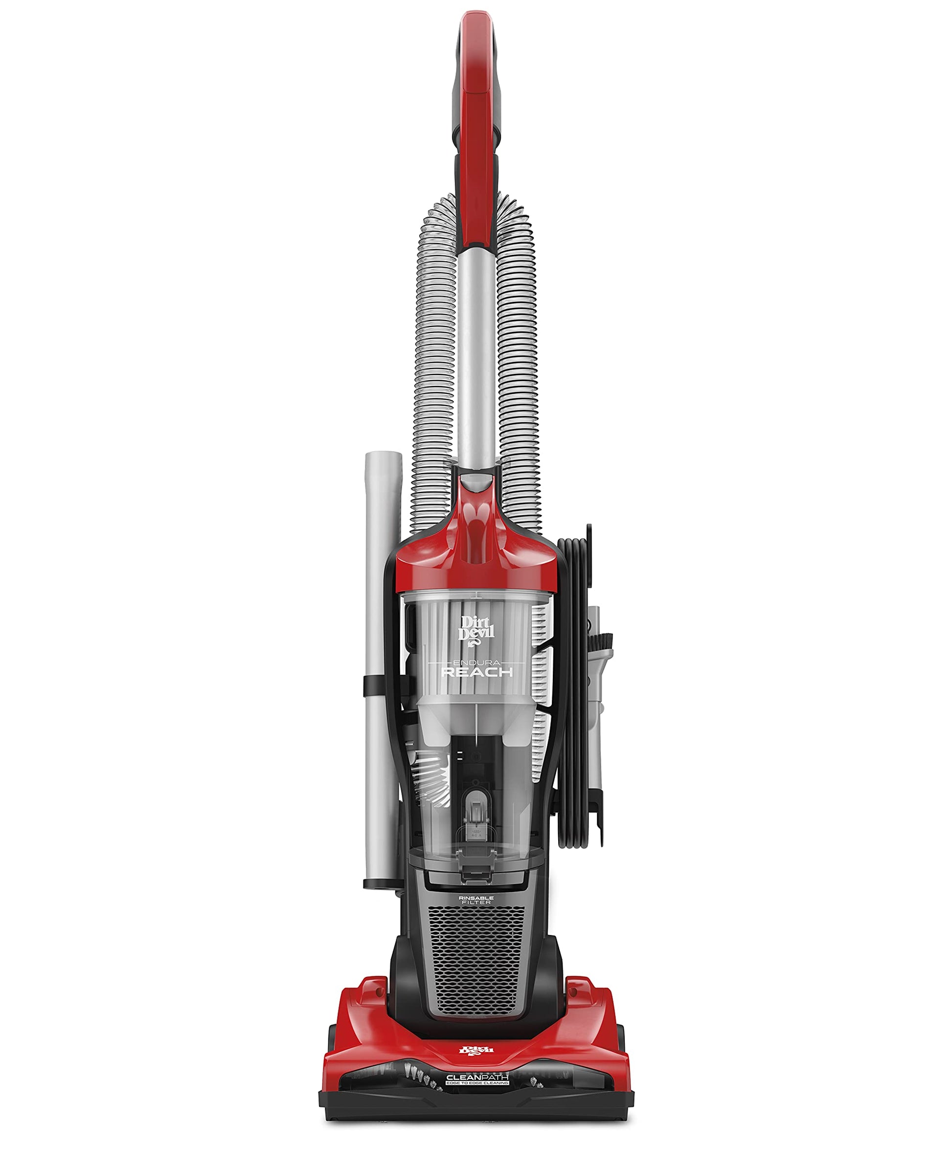 Dirt Devil Multi-Surface Extended Reach+ Bagless Vacuum Cleaner, Upright for Carpet and Hard Floor, Lightweight, UD76300V, Red