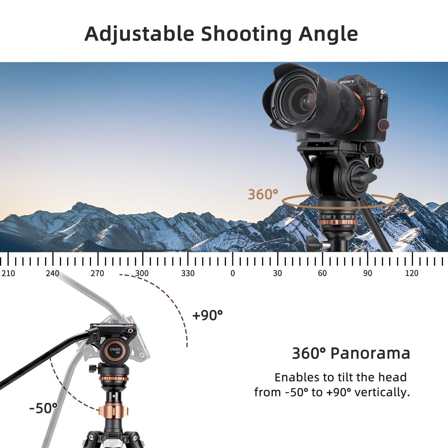 Cayer Trípodes de Cámara, Trípode de Video de Fibra de Carbono de 196 cm con Cabeza de Fluido, Trípode DSLR de Convertible a Monopié para Cámara DSLR, Capacidad de Carga de 6 kg - CF2451H6