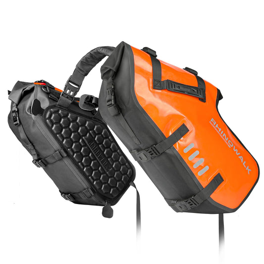 Alforjas Laterales Rhinowalk Naranja Impermeables 28 Litros para Motocicleta