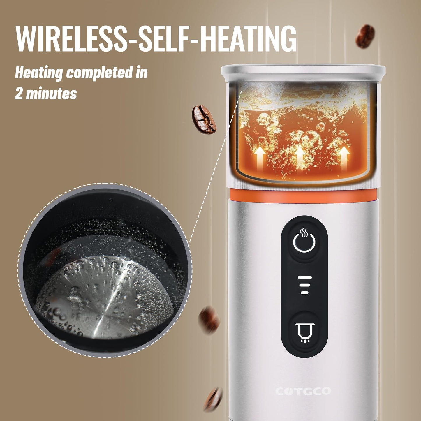COTGCO - Cafetera portátil para viajes: cafetera portátil, autocalentamiento, haz 8 tazas de café de una carga, café en cualquier momento - Compatible con cápsulas Nespresso - Blanco