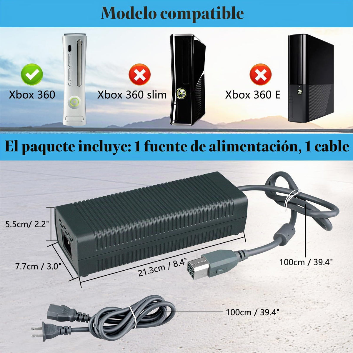 Cable Adaptador de CA OSTENT 203 W para Consola Microsoft Xbox 360 con Enchufe Estadounidense