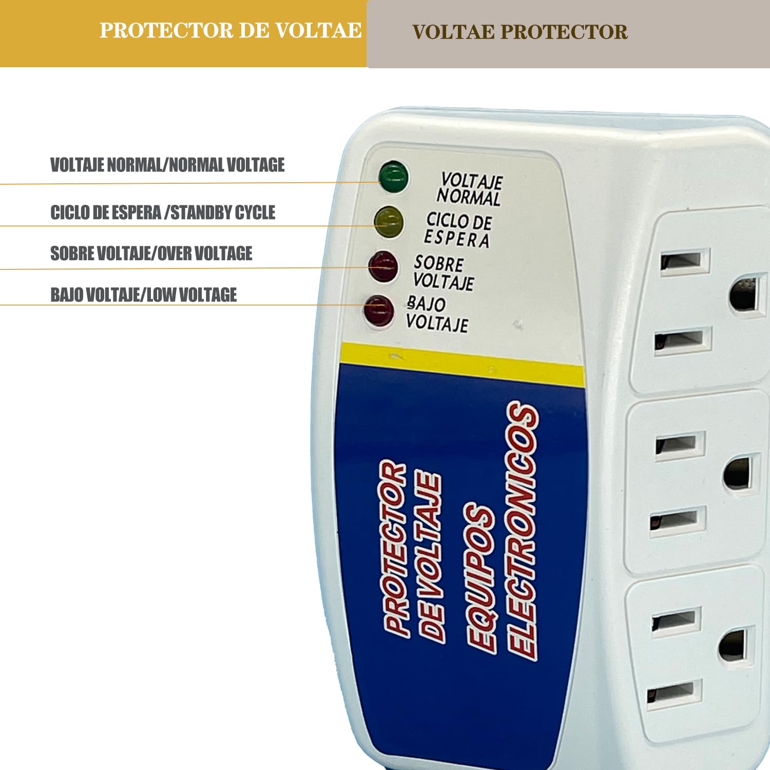 Lelukee Protector de Voltaje Protector de Sobretensión Electrónico Enchufe Protector de Sobretensión de 3 Tomas para PC/TV/Refrigerador 12A MAX 90-135V (1 Paquete)