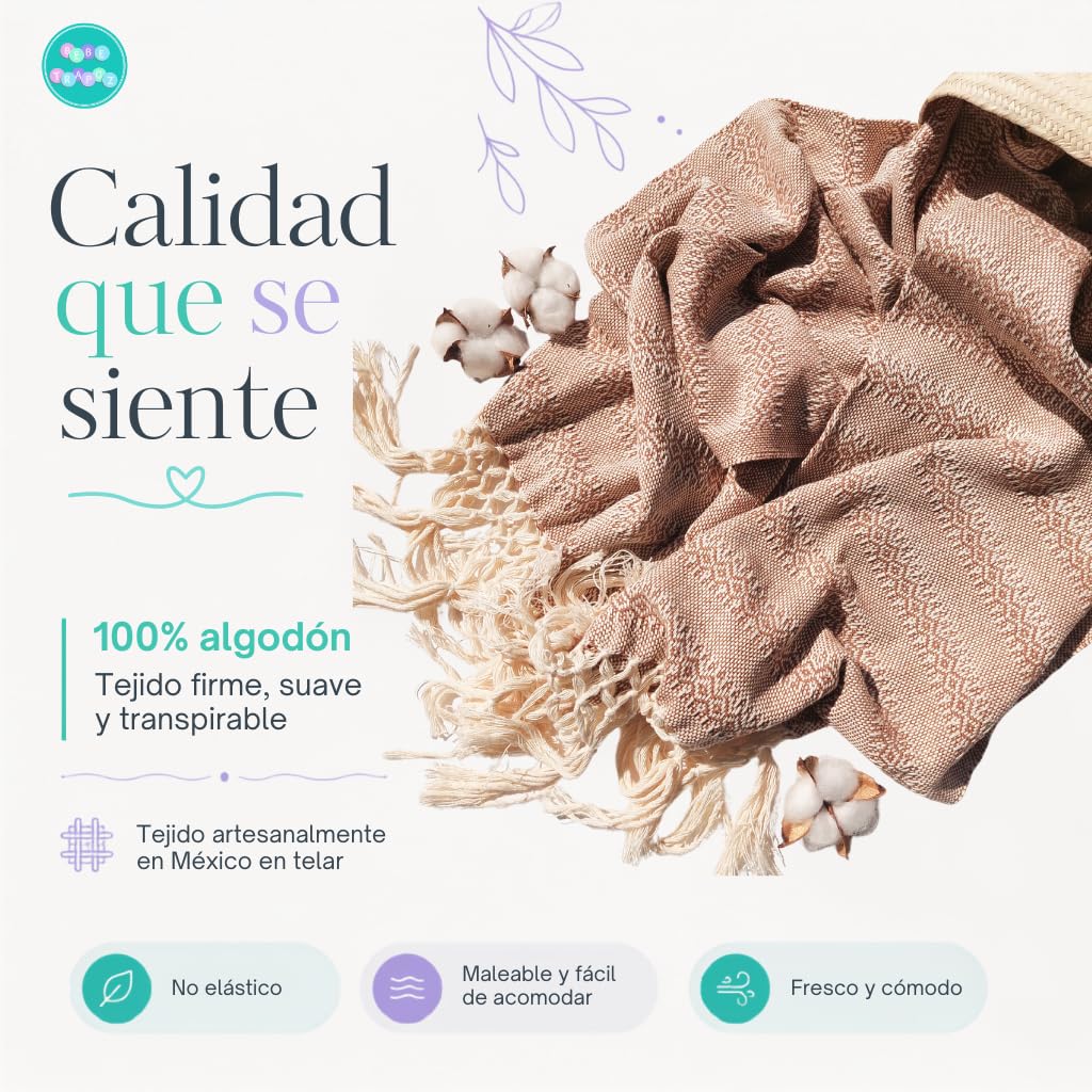 Rebozo Artesanal Mexicano 100% Algodón, Fular 3 m x 65 cm, Caramelo