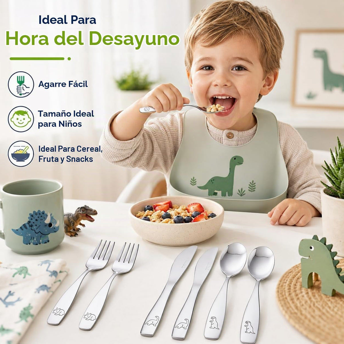 Exzact Cubiertos para niños 6 piezas - Cubiertos de acero inoxidable