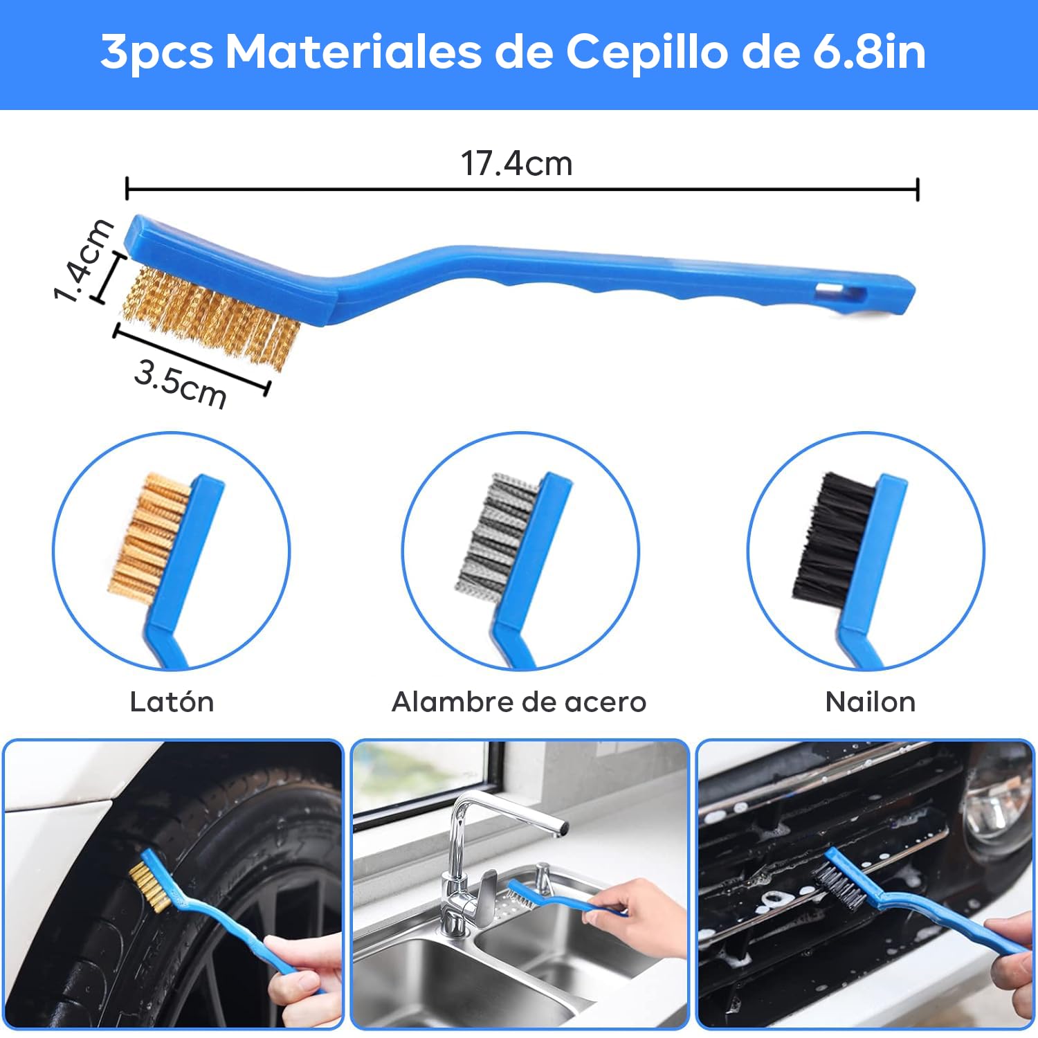 Juego de Cepillos para Limpieza de Coches Profesional con Bolsa de Almacenamiento, para Interior, Exterior y Ruedas