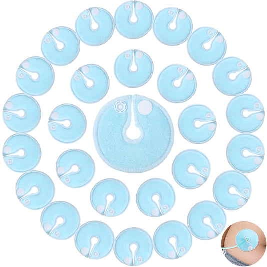 28 paquetes de almohadillas de tubo G, almohadillas de botón de tubo G abdominal, cubiertas de tubo G suaves, almohadillas de tubo G absorbentes, accesorios de tubo de alimentación, almohadillas de algodón para cuidado de enfermería (azul claro)