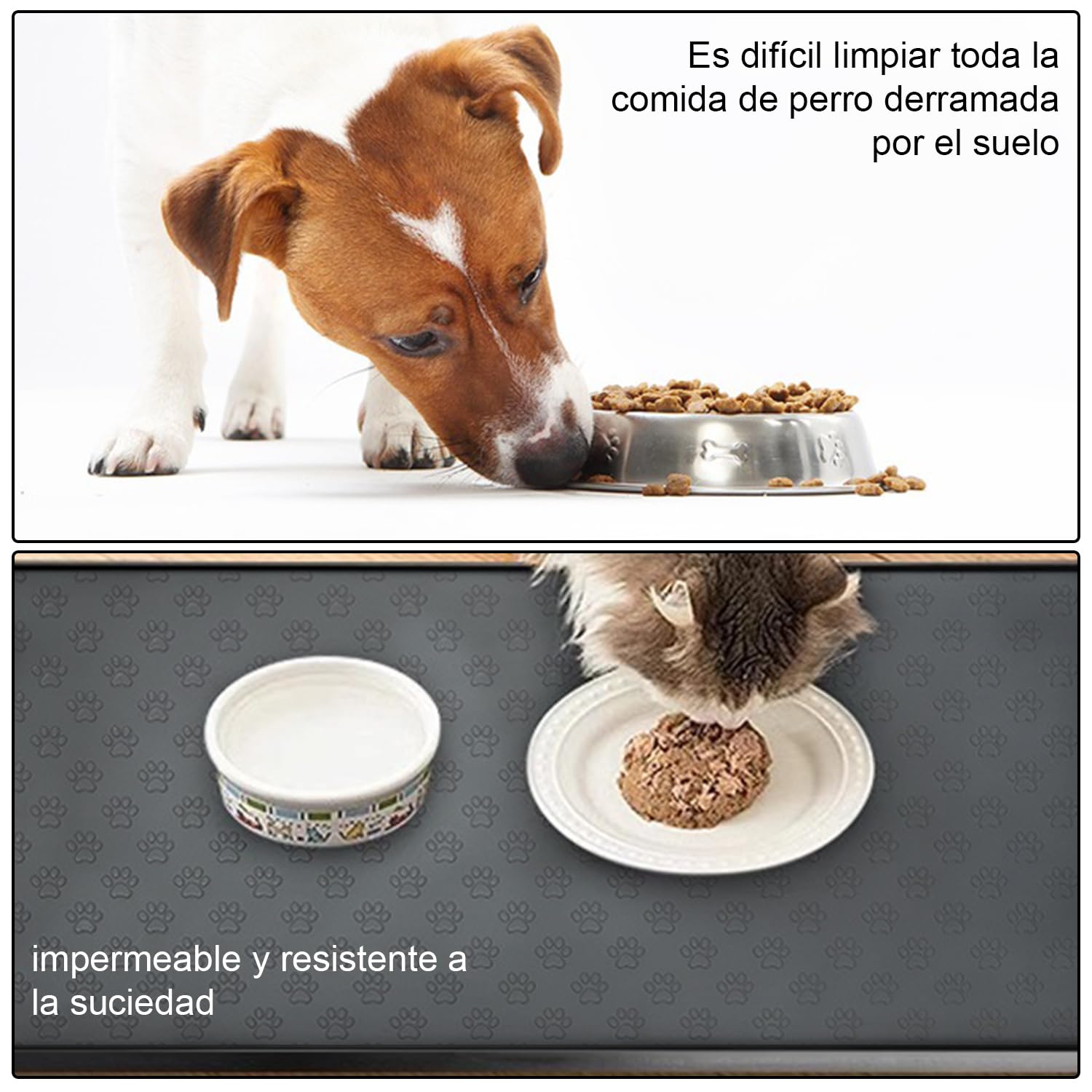 JEMUON Tapete de Silicona para Alimentación de Mascotas, 2 Piezas Tapete para Perro y Gatos Comida Plegable, Tapete para Comida de Perro, Tapete Perro para Evitar Derrames de Comida y Agua (Negro)